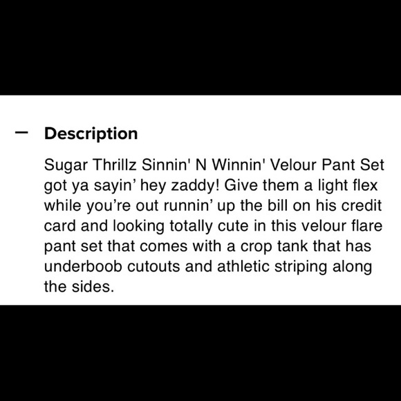 Sugar Thrillz Velour Pant Set NWT - Picture 6 of 12